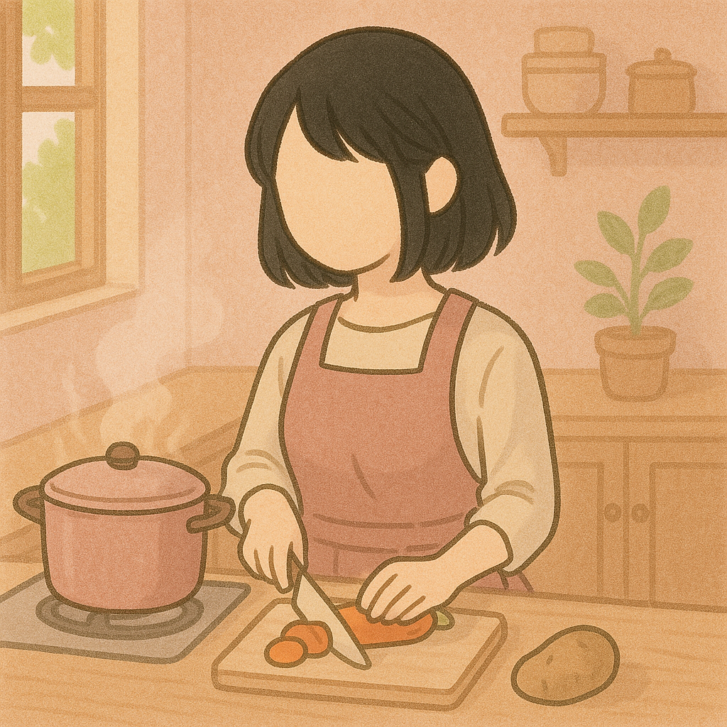 主婦の料理中のイラスト